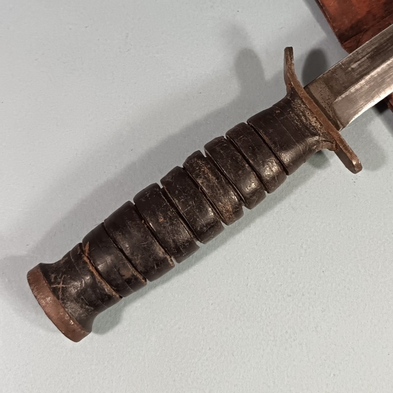 RARE !! COUTEAU DE COMBAT USM3 UTICA MARQUAGE GARDE ET MATRICULE AVEC FOURREAU CUIR USM6 MILSCO 1943